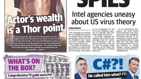 Part of the front page of The Daily Telegraph on Wednesday featuring the row between John Barilaro and Andrew Constance.