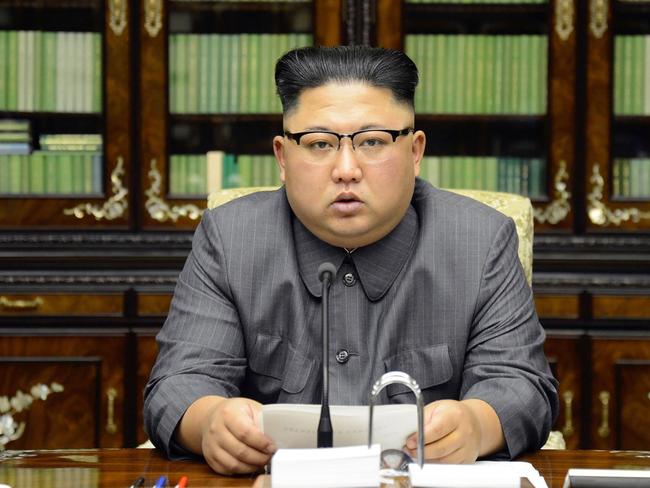 Kim Jong-un called Mr Trump “mentally deranged” and said the US will “pay dearly” for his threat to destroy North Korea. Picture: KCNA/AFP