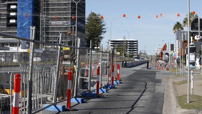 Light Rail stage 3 construction work along Broadbeach. Picture: Regi Varghese