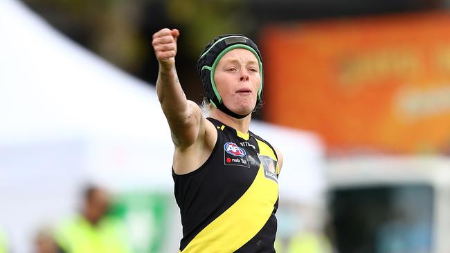 Tayla Stahl celebrates a goal for the Tigers. Picture: Getty Images