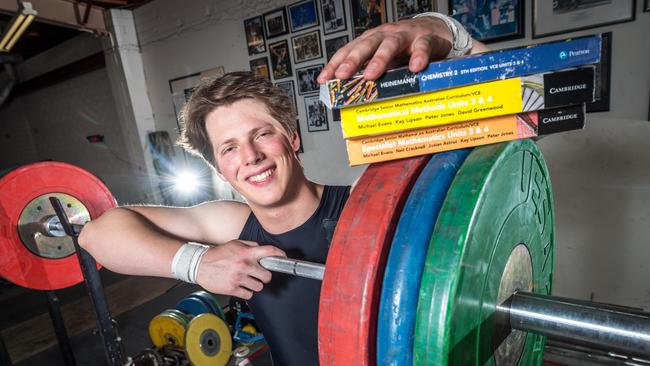 Tristan at Phoenix weightlifting gym, where he spent 16 hours a week. Picture: Jake Nowakowski