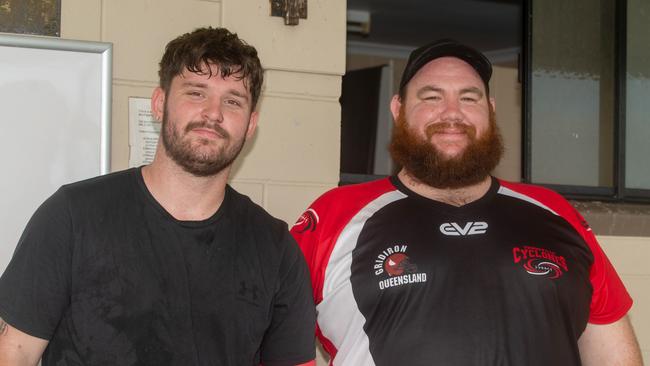 Jimmi Thompson and Wayne Swensson at Mackay Gridiron vs Townsville Cyclones at West Tiger Park Walkerston. Saturday 20 January 2024 Picture:Michaela Harlow