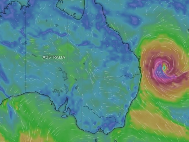 Cyclone Alfred is approaching Brisbane. Picture: Windy.com.