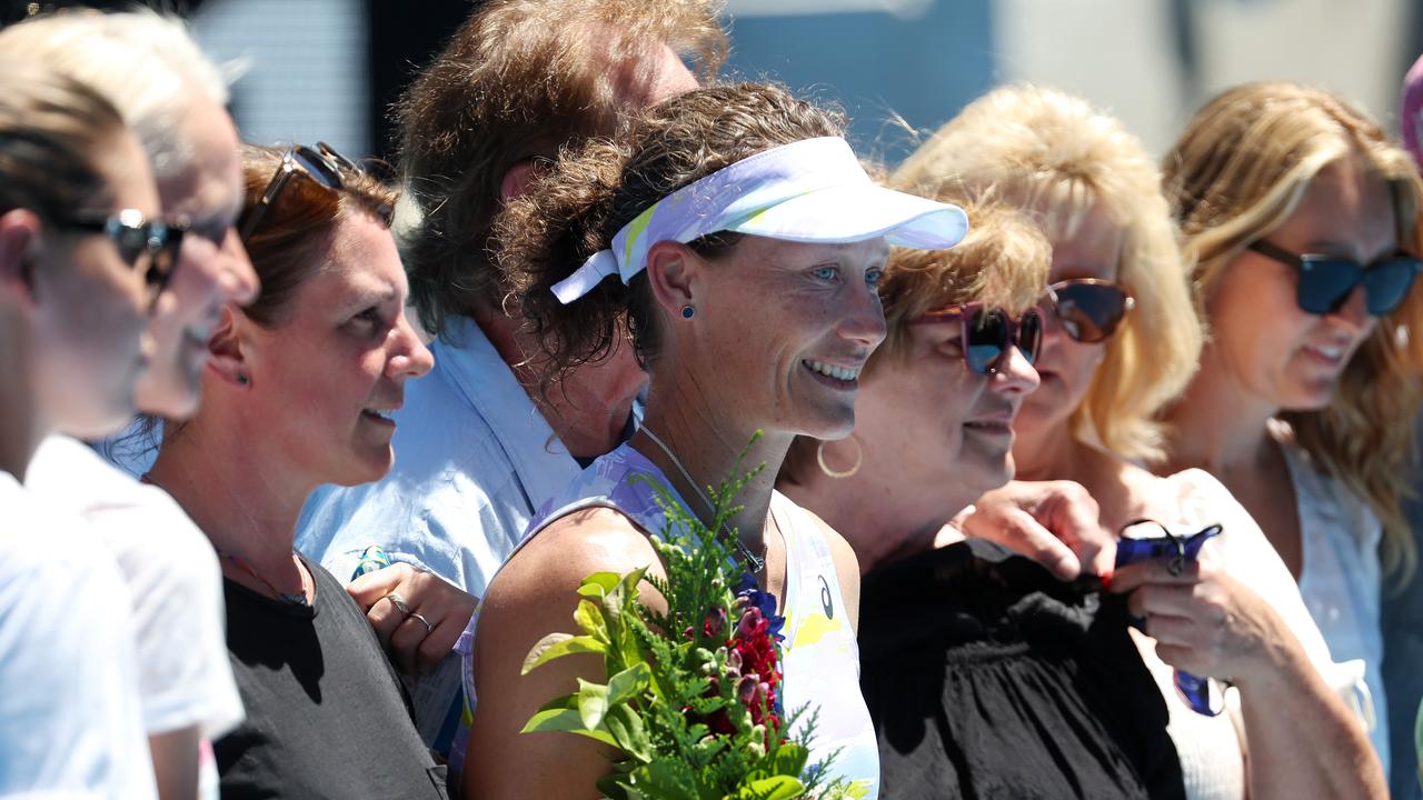 Stosur with her family after the match. Picture: Michael Klein.