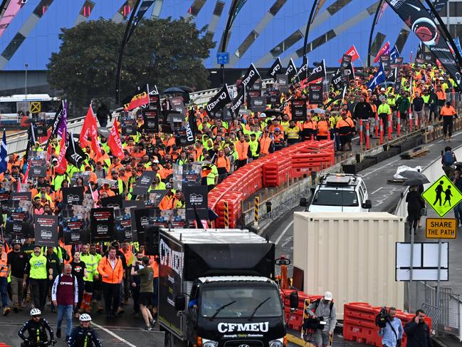 BRISBANE, AUSTRALIA - NewsWire Photos - AUGUST 17, 2023.CFMEU workersÃ union march to the Brisbane Convention Centre where the ALPÃs national conference is taking place.Picture: Dan Peled / NCA NewsWire