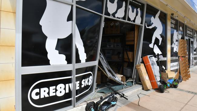 Cre8ive Sk8's was ram raided overnight. Owners Femke and Nick Wilson. Picture: Evan Morgan