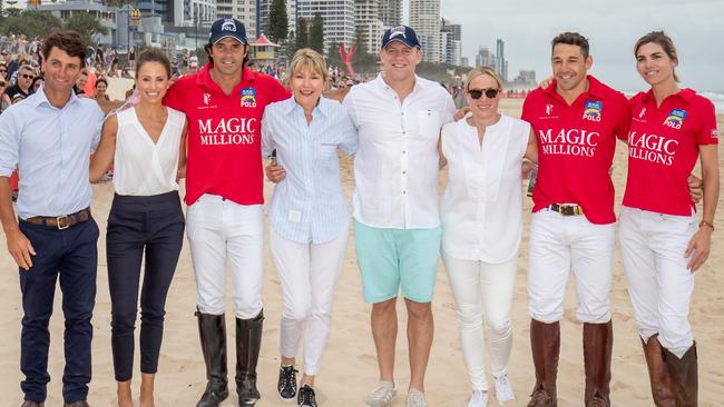 Celebrities including former NRL star Billy Slater gather on Surfers Paradise beach for the Magic Millions beach race. Picture: Luke Marsden