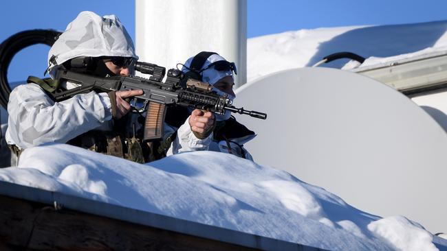 Security at the World Economic Forum in Davos on Tuesday. Picture: AFP