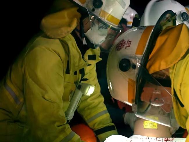 Screengrabs from a new Queensland Emergency Services video in relation to Road Toll deaths and accidents -