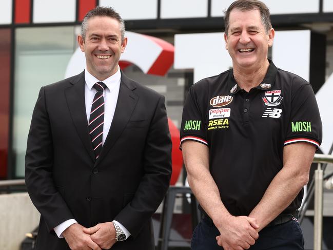 MELBOURNE . 24/10/2022. AFL. New St Kilda coach Ross Lyon with CEO Simon Lethlean at RSEA Park, Moorabbin today . Picture by Michael Klein