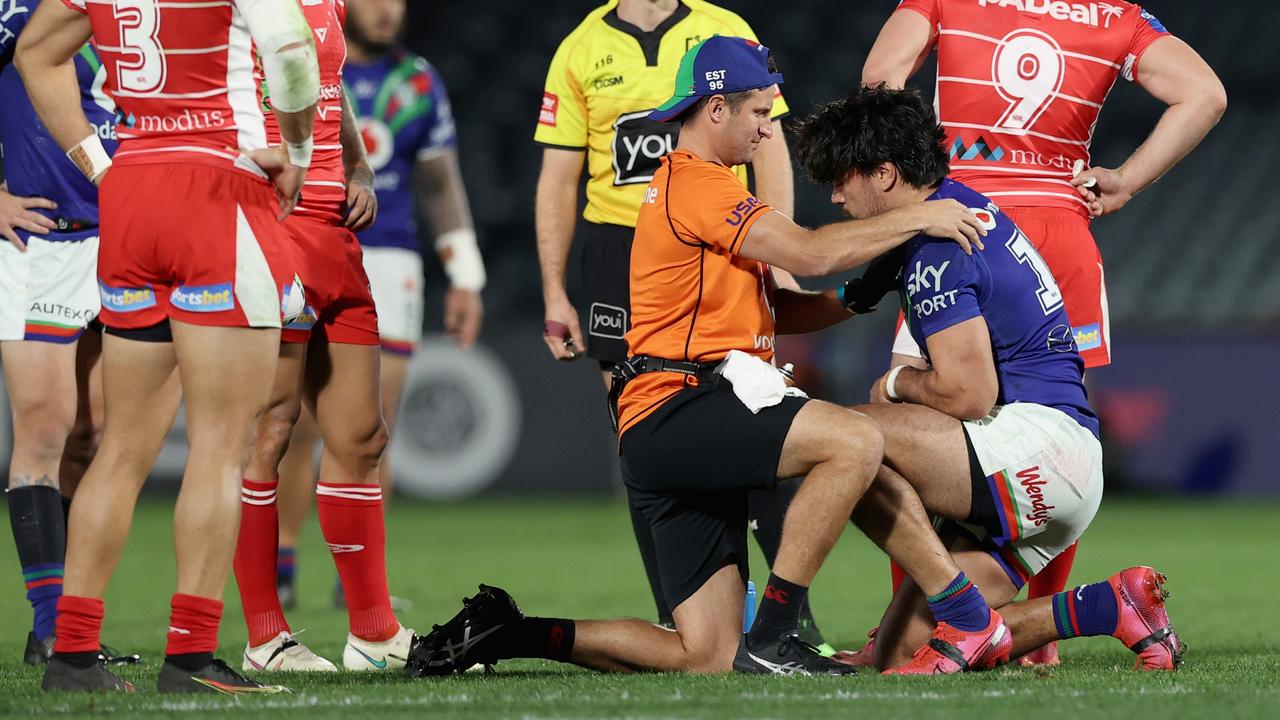 Tohu Harris down with a shoulder injury and concussion. (Photo by Ashley Feder/Getty Images)