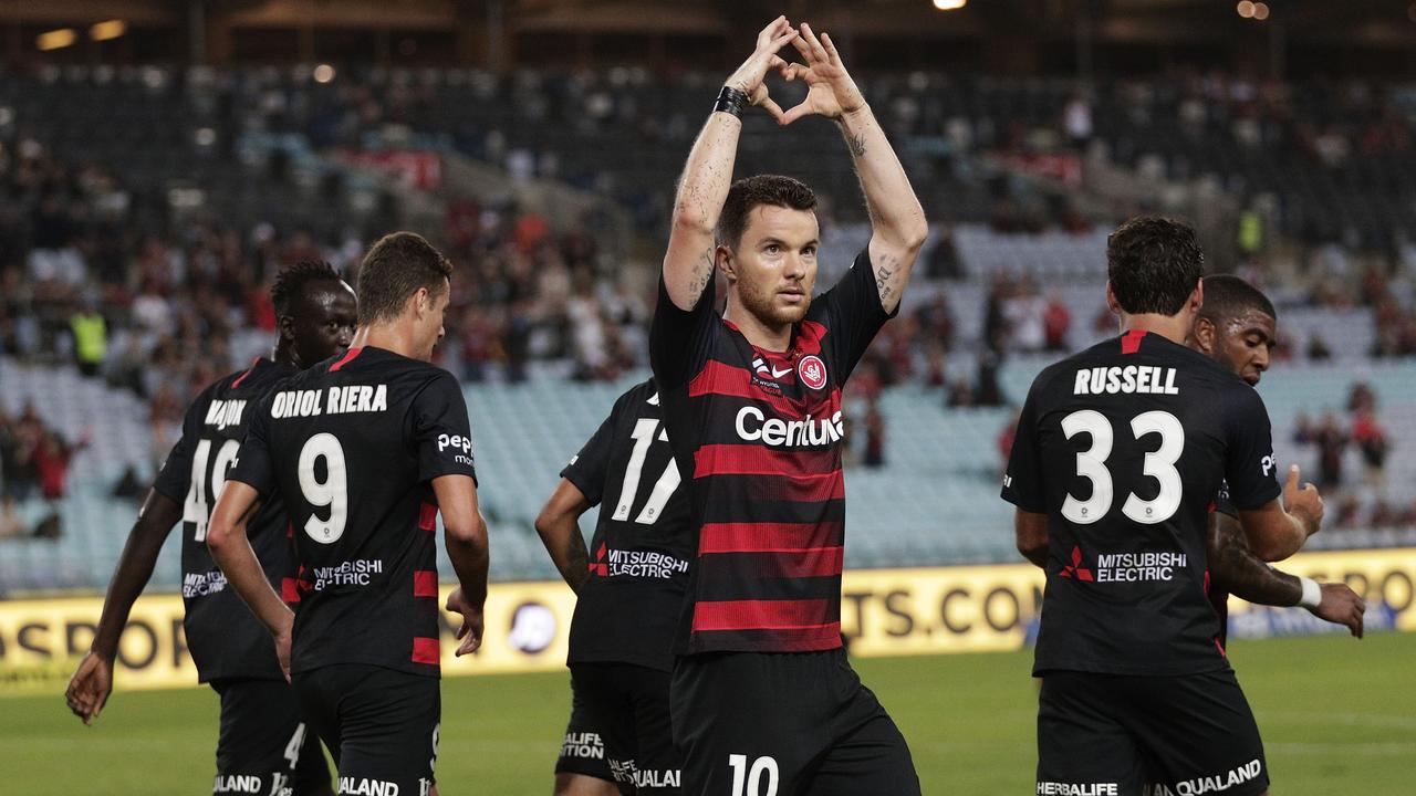 Alexander Baumjohann of the Western Sydney Wanderers celebrates