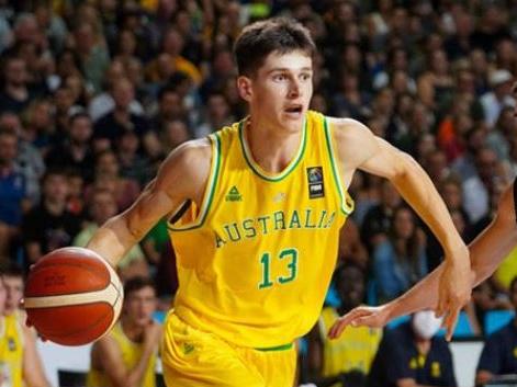 Teenage Australian Boomer Alex Toohey in action during FIBA World Cup qualifiers. Picture: Supplied