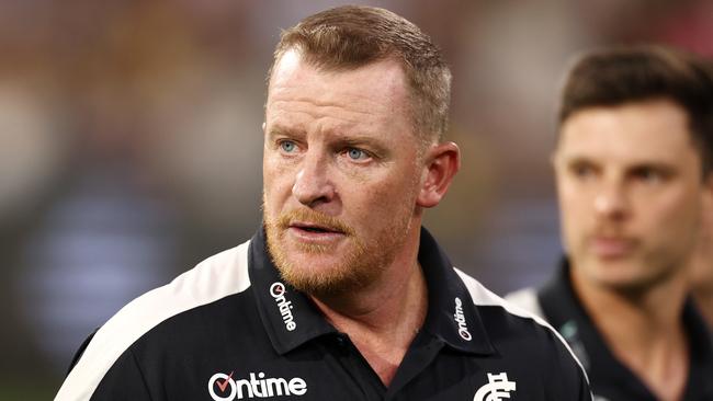 MELBOURNE. 18/03/2022. AFL. Round 1. Carlton vs Richmond at the MCG. Michael Voss, senior coach of Carlton at 3\\4 time . Photo by Michael Klein