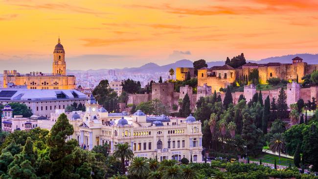 Malaga’s cathedral, city hall and Alcazaba citadel.