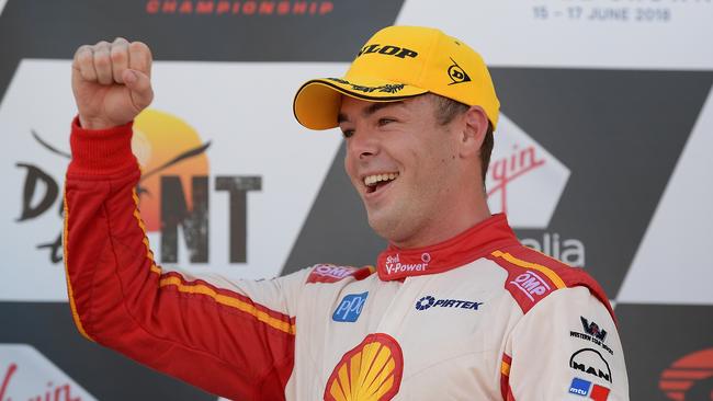 Scott McLaughlin celebrates his win in Darwin last weekend. Picture: Getty Images