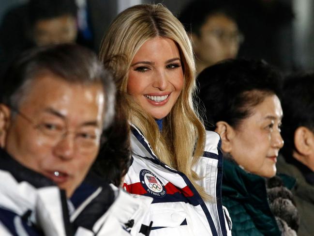 South Korea's President Moon Jae-in and US President's daughter and senior White House adviser Ivanka Trump attend the closing ceremony of the Pyeongchang 2018 Winter Olympic Games at the Pyeongchang Stadium on February 25, 2018. / AFP PHOTO / Patrick Semansky