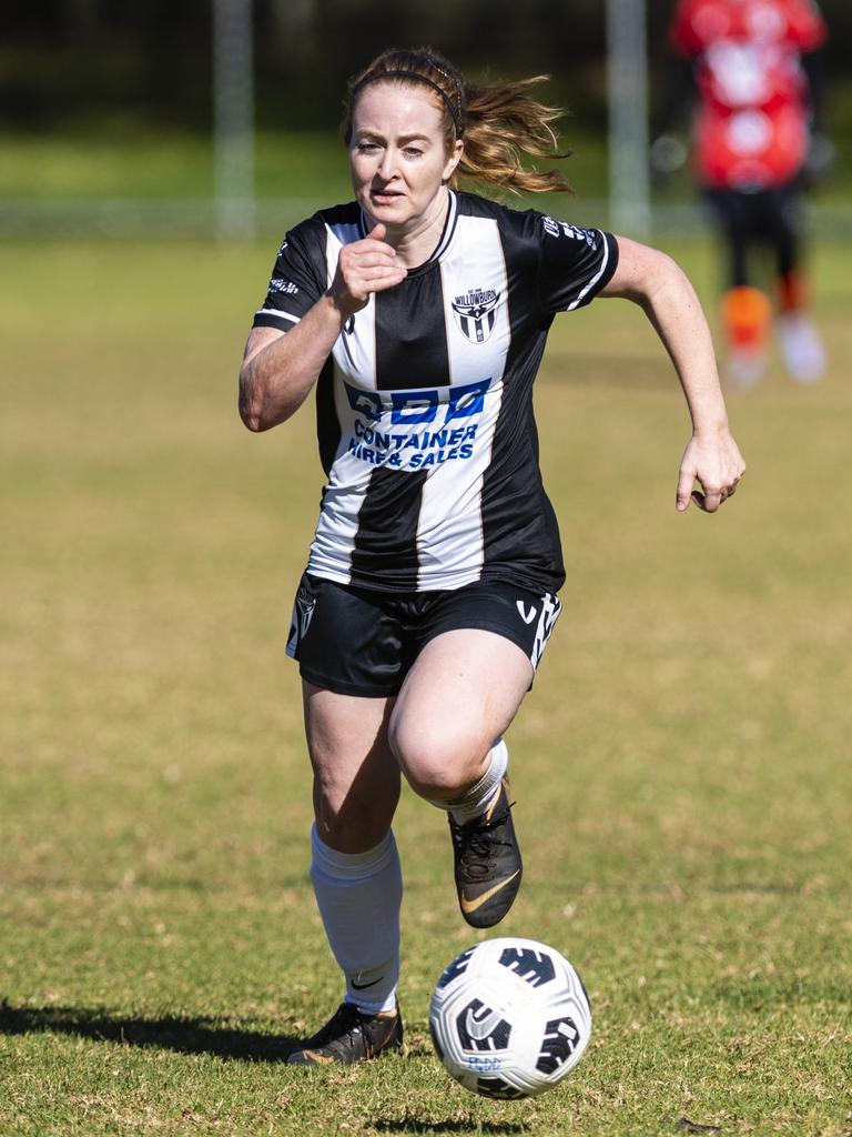 Libby Morris of Willowburn against Highfields in FQPL Women Darling Downs Presidents Cup football at West Wanderers, Sunday, July 24, 2022. Picture: Kevin Farmer