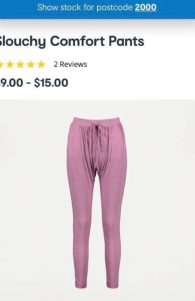 A pair of pants in Kmart have been dubbed ‘vagina pants’ over the resemblance to female genitalia. Picture: Kmart