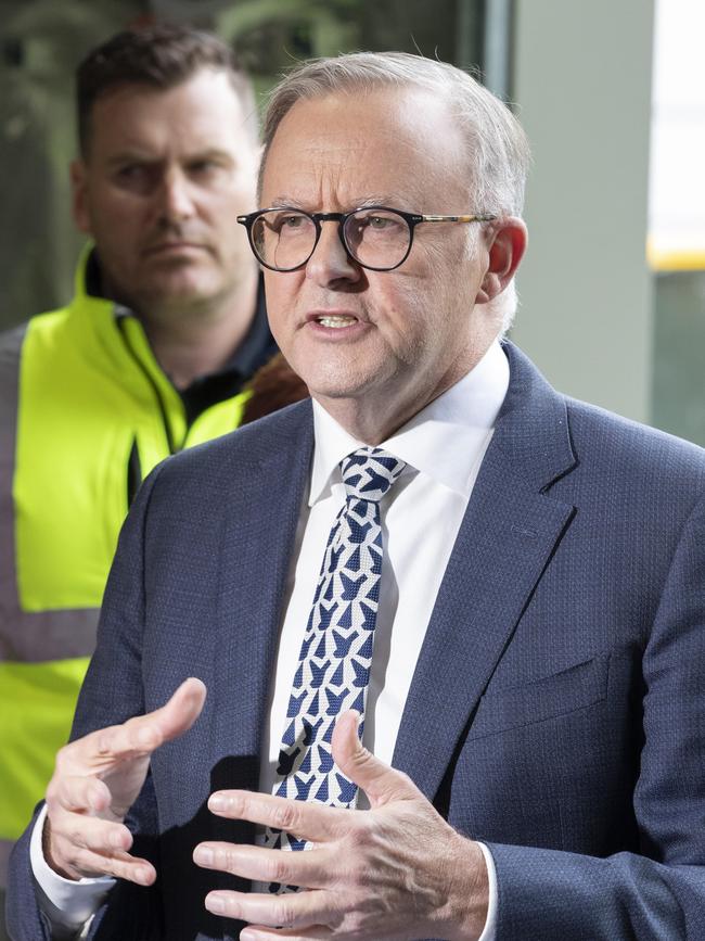 Prime Minister Anthony Albanese and Salmon Tasmania CEO Luke Martin after touring the Tassal processing facility at Barretta. Picture: Chris Kidd