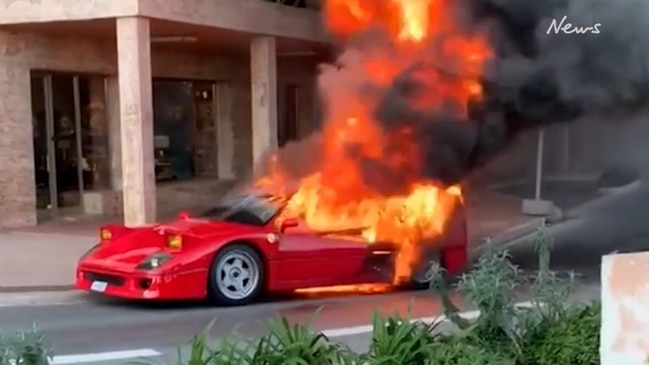 Monte Carlo Car Fire Man Tries To Save Burning Ferrari F40 With Garden Hose Video