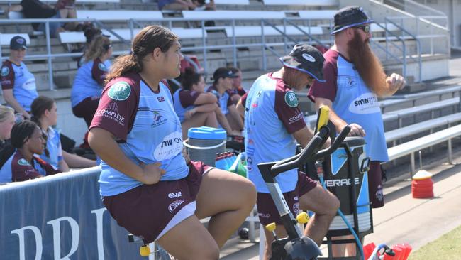 CQ Capras women go through their paces in a trial match against the clubâ€™s under-19s at Browne Park on Saturday, February 12, 2022.
