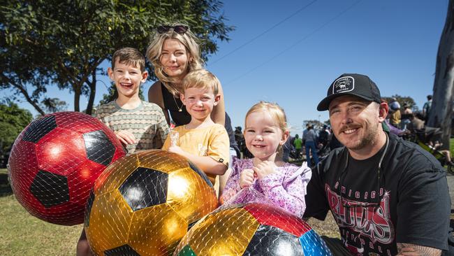 Amber and Orey Bingham with their kids (from left) Connor, Ryan and Olivia at the Toowoomba Royal Show, Friday, April 19, 2024. Picture: Kevin Farmer