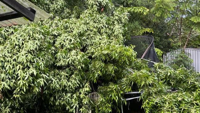 Angie Rawlings is lamenting the loss of her children's trampoline following the massive storm in the Sunshine Coast.