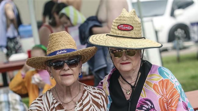 Liz & Patti De Bruyn among the crowd at the 2025 Gold Coast Open surf comp at Burleigh Heads. Picture: Glenn Campbell