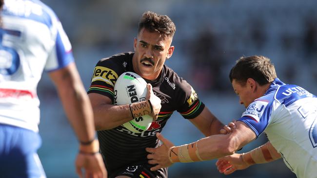 Daine Laurie topped the running metres in the 42-0 defeat of Canterbury Bulldogs in his third and final NRL appearance of 2020 in round 20 at ANZ Stadium on September 26, 2020. Photo by Matt King/Getty Images