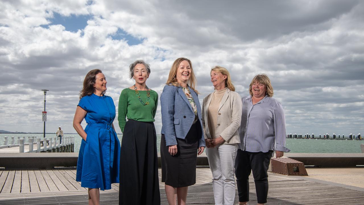 Geelong business women Giulia Baggio, Vanessa Schernickau, Kaarina Phyland, Jen Conley and Tracy Carter. Picture: Brad Fleet