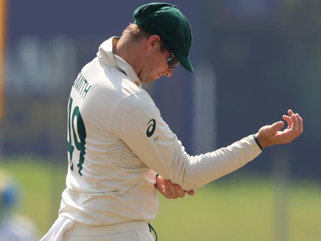 Steve Smith battled elbow trouble throughout the second Test. Picture: Robert Cianflone/Getty Images