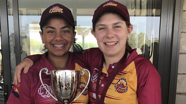 Amreen Kahlon, who made her first grade debut for Valley last season, with Allegra Pollack and last season’s under 15 trophy