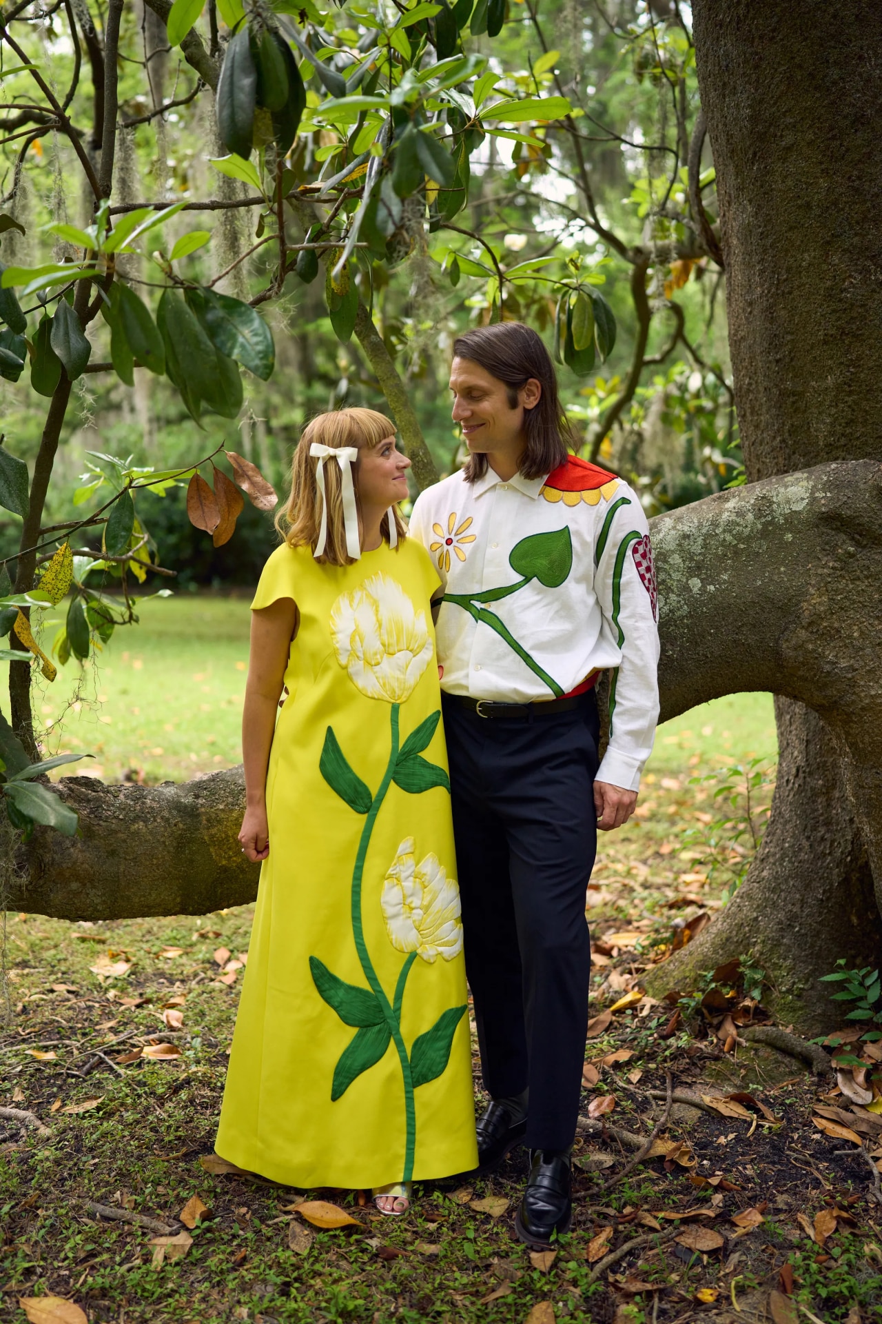 <p><em>Image credit: Lindsey Shorter. From <a href="https://www.vogue.com.au/brides/weddings/this-untraditional-bride-wore-a-bright-yellow-dress-and-bows-for-her-savannah-wedding/image-gallery/4e7580fb0742f70a128b6c0b7ea8ef19" target="_blank" rel="noopener">This untraditional bride wore a bright yellow dress and bows for her Savannah wedding</a></em></p><h2>Emma Van Dusen in Lela Rose</h2><p>&ldquo;I fell in love with it right away. I ordered it immediately and luckily it showed up a couple of days before I left town. Between my yellow dress, our officiant&rsquo;s red dress, Ben&rsquo;s dark suit, and the blue dot we had a nice primary palette happening.&rdquo;&nbsp;</p>