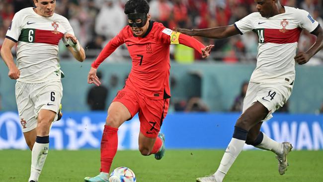 Son Heung-min runs with the ball for South Korea. Picture: AFP