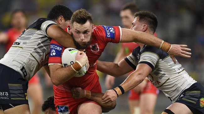 Jacob Host of the Dragons tries to break through. Picture: Ian Hitchcock/Getty Images