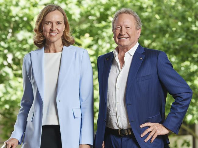 New Fortescue iron ore chief  Fiona Hick (L) and Fortescue chief executive Andrew Forrest. Picture: Frances Andrijich