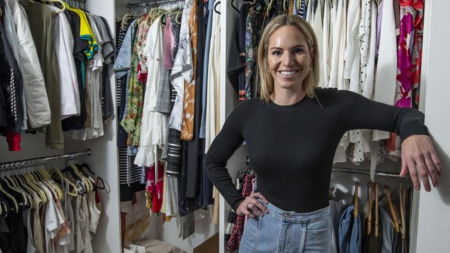 Emily Seebohm in her wardrobe. Picture: Mark Cranitch