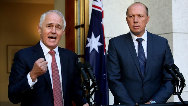 Immigration and Border Protection Minister Peter Dutton, right, with PM Malcolm Turnbull. Picture: Kym Smith