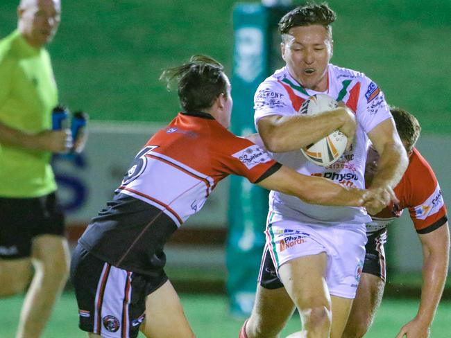 Robert Butcher (ball) in the NRL NT Round 5: Nightcliff Dragons v Litchfield Bears at Territory Rugby League Stadium, Marrara.Picture Glenn Campbell