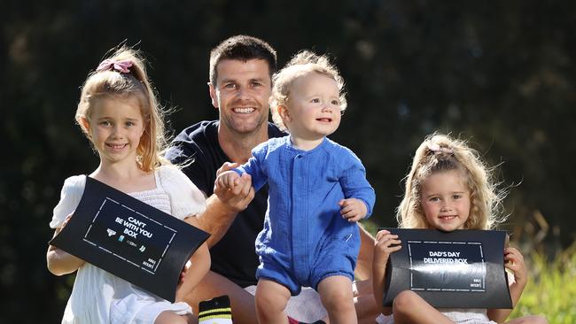 Richmond captain Trent Cotchin and his children Harper , Mackenzie and Parker. . Pic: Michael Klein