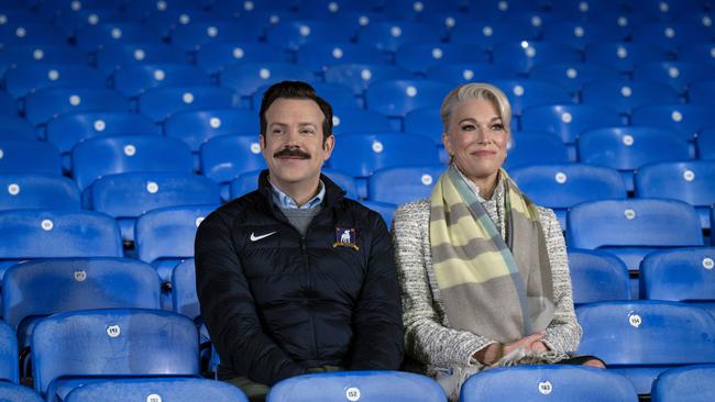 Jason Sudeikis as Ted Lasso with co-star Hannah Waddingham who played his boss Rebecca. The characters struck an unlikely bond over the show’s run — which started with biscuits.