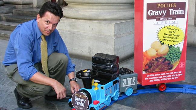 SA politician Nick Xenophon and his gravy train outside Parliament House, Adelaide in 2004.