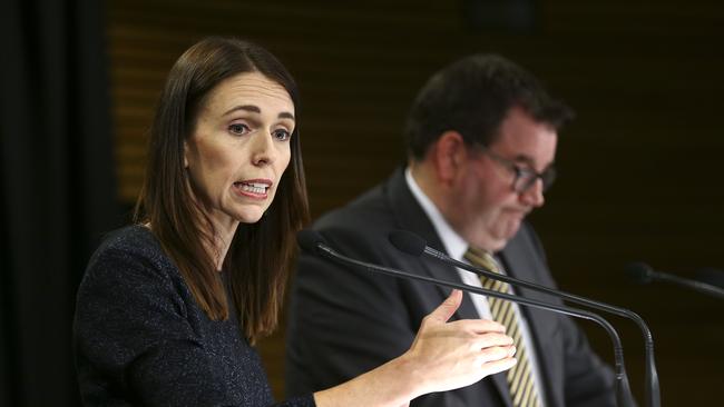 Minister Jacinda Ardern speaks to media during a press earlier today. Picture: Hagen Hopkins/Getty Images.