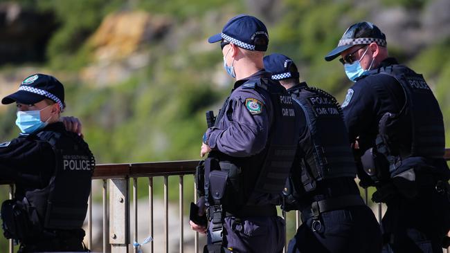 Police seen patrolling Bondi Beach during Covid-19 lockdown in Sydney: NCA NewsWire / Gaye Gerard