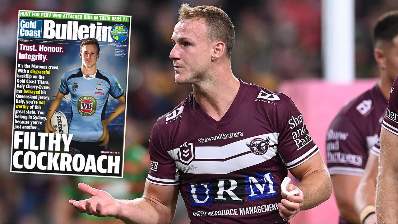 Manly Sea Eagles halfback Daly Cherry-Evans and <i>that </i>Gold Coast Bulletin front page.