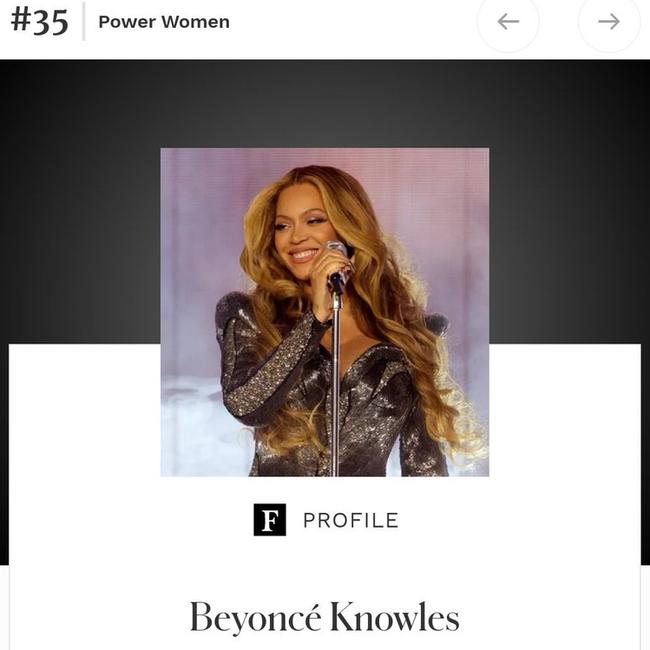 Beyonce's entry on the Forbes list.