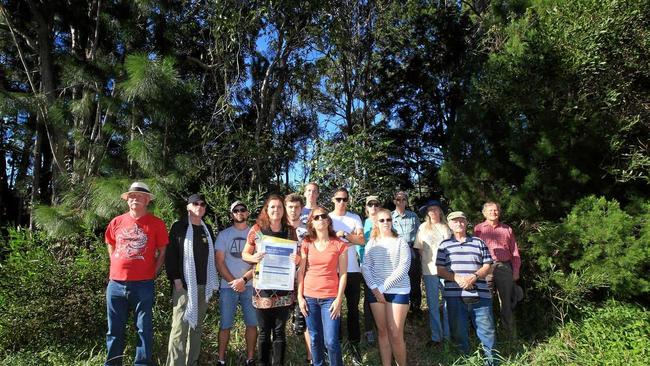 Team Koala members, including Jenny Hayes (centre) oppose amendments to the Kings Forest koala management plan in 2017. Picture: Scott Powick