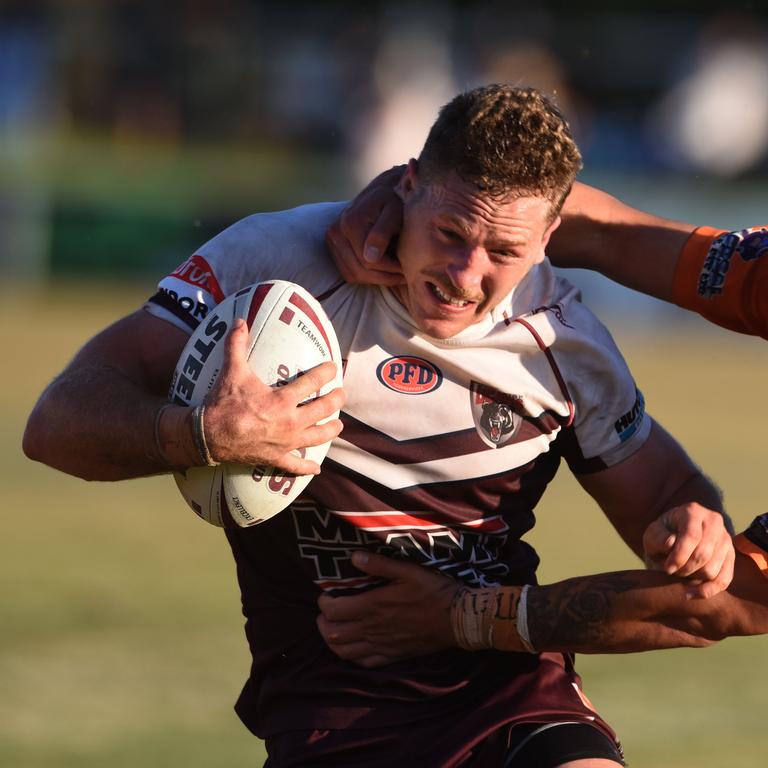 Rugby League Gold Coast A grade grand final between Burleigh and Southport at Pizzey Park. Burleigh's Caleb Anderson and Southport's Campbell Pirihi. (Photo/Steve Holland)