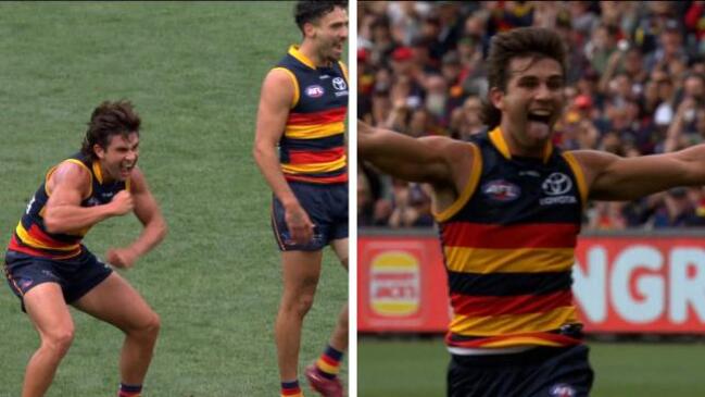 Josh Rachele rolls out the celebrations against Fremantle